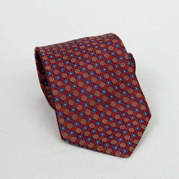 Liberty of London Red Blue Geometric "Floral" 100% Silk Necktie Tie Ties USA - Picture 1 of 4